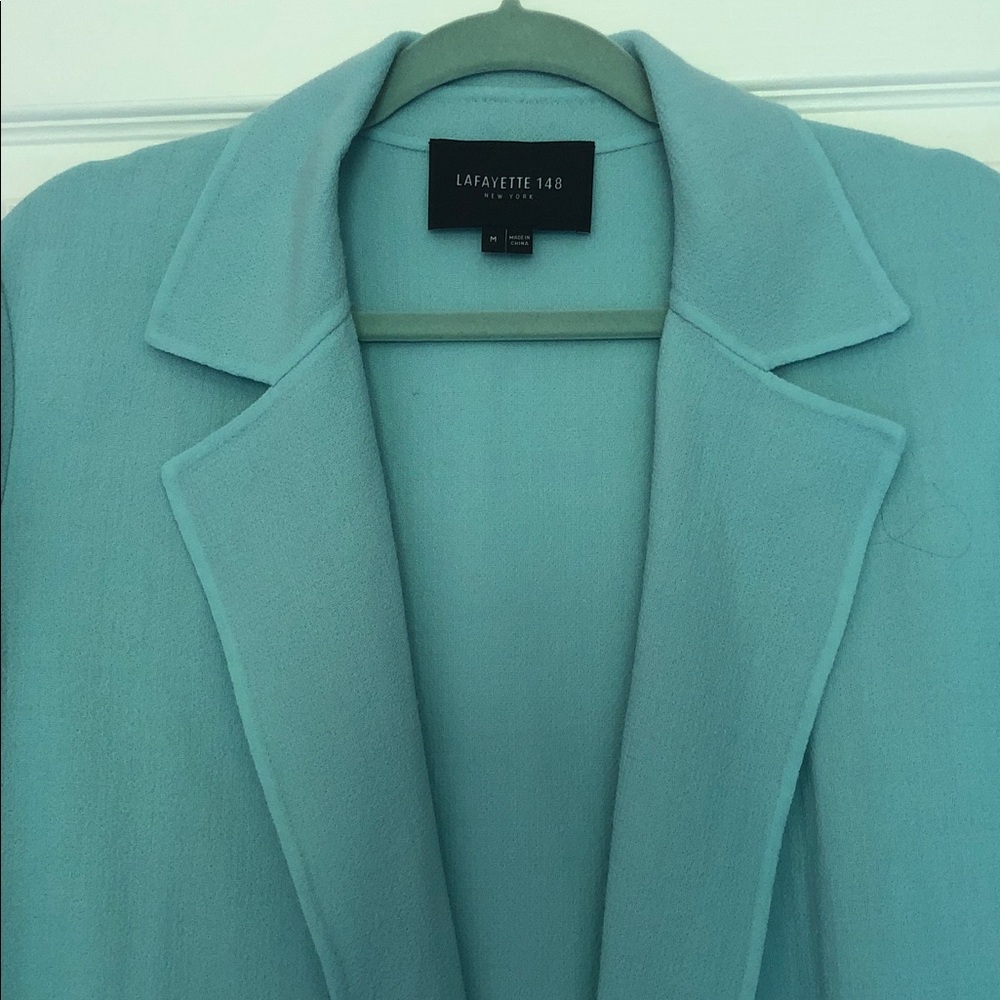 Lafayette 148 NY Tiffany Blue Lightweight Wool Duster Blazer Sz M, excellent - Picture 11 of 12
